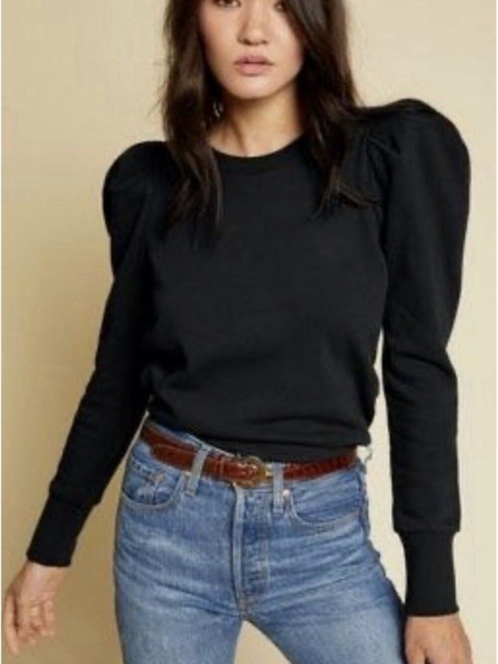 Nation LTD Women’s Nikka Pleat Shoulder Sweatshirt in Jet Black Size Small